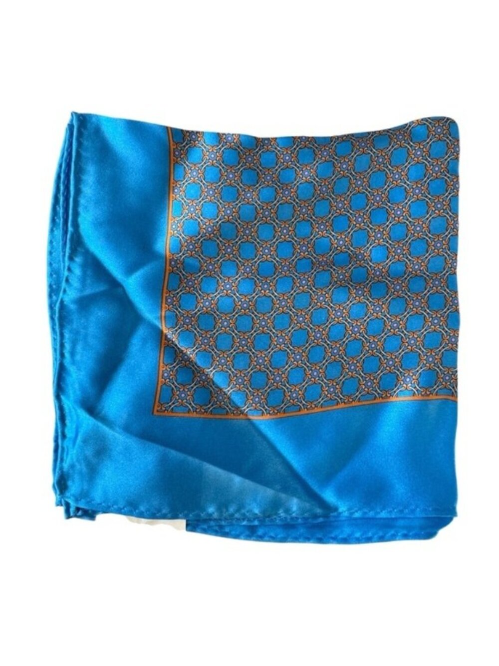 Royal Blue Silk Pocket Square Scarf Handkerchief with Geometric Pattern